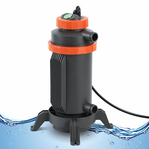Ollewiellan Riscaldamento per piscina elettrico, Ø 29 x 42 cm, riscaldamento elettrico per piscina per la maggior parte delle piccole piscine, protezione contro le perdite, antiribaltamento, ignifugo