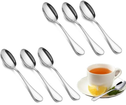 6 PCS Teaspoons, 5.5inch Stainless Steel Dessert Spoons, Dishwasher Safe Mirror Polishing Spoon Set for Coffee, Dessert, Tea, Appetizer