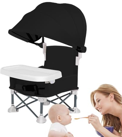 Moreeulsi Faltbarer Esszimmerstuhl für Babys, tragbarer -Reisesitz mit Esstablett, faltbarer Futtersitz mit Sonnendach für Baby, Zuhause, Reisen, Camping, Picknick, Rasen,