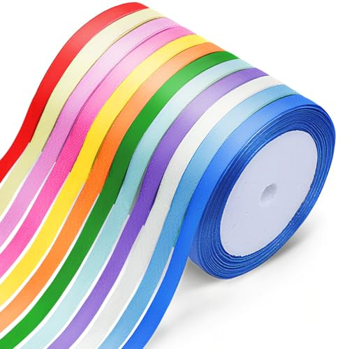 Polyester Satinband 12 Farben, Geschenkband 6 mm x 22 m zum Basteln | Dekoband und Schleifenband für Geschenkverpackung, Hochzeitsdekoration, Blumenstrauß, Party Deko und DIY