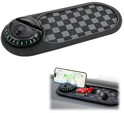 WUSJCOF Alfombrilla Antideslizante para Coche Silicona Multiusos Soporte para Móvil 360° Giratorio con Número de Estacionamiento Decoración para Salpicadero