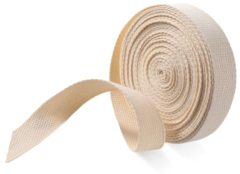 Ruban en coton sergé de coton - Rouleau de 10 m - 25 mm - En coton lourd - Doux et naturel - Pour bricolage, couture, tricot - Beige