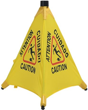 Sefdrert Caution Wet Floor Sign, Slippery When Wet Pops Up Sign, Wall Mounted Foldable Bilingual Safety Warning Alert Cone