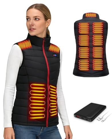 SANNKA Veste Chauffante Femme,Gilet Chauffant Femme avec Chauffage 13 Zones et 3 Niveaux,Veste Chauffante Avec Batterie pour Camping, Randonnée et Ski(M)