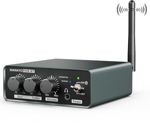 MANAYO High-Fidelity-Bluetooth-Phono-Vorverstärker mit Sender- und Empfängerfunktion, Qualcomm Chip BT5.3 Phono-Bühne mit Bass-/Höhen-/Lautstärkeregler, Vorverstärker für Plattenspieler zu