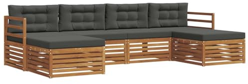 vidaXL Sofagarnituren 6 pcs Natur und Anthrazit Massivholz Akazie, Akazienholz Sofa, Moderne Gartenmöbel, haltbare Sitzgruppe, Bequeme Möbel für Terrasse und Garten