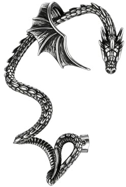 Dsnyu Edelstahl Ohrringe Herren, Drachen Ohrringe Silber Vintage Ohrstecker | Männer Punk Ohrmanschette Gothic 1 Stück, Leichter Schmuck für den Alltag