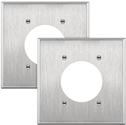 Enerlites 7792-2 plaques murales en acier inoxydable pour four électrique, prise de courant à lame droite, taille standard à 2 commandes, trou de 5,4 cm de diamètre (lot de 2)