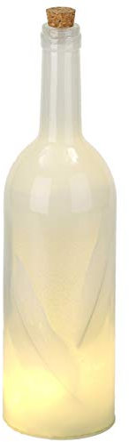 BRUBAKER Lichterflasche mit Federn und 10 LED Lichtern 32 cm Höhe Weiß