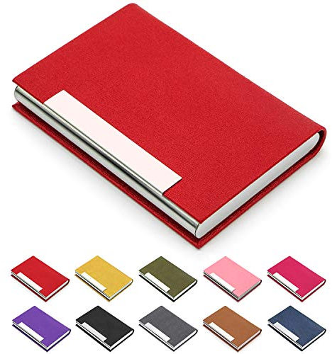 Visitenkartenhalter, Visitenkartenetui, luxuriöses PU-Leder und Edelstahl, Multi-Kartenetui, Kreditkartenetui, für Herren und Damen rot