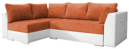 mb-moebel Ecksofa mit Schlaffunktion Eckcouch mit Zwei Bettkasten Sofa Couch Wohnlandschaft L-Form Polsterecke Laos (Orange + Weiß, Ecksofa Links)