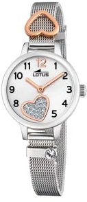 Lotus Kinder Mesh Armbanduhr Edelstahl Silber mit Herzen 24mm