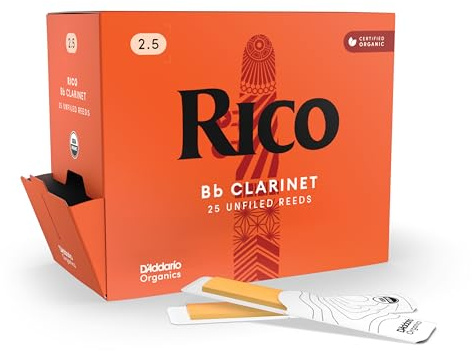 Rico Organic Bb Clarinet Reeds, Strength 2.5, 25 Pack | Rico Organic Bb Clarinet Reeds provide consistent response, easy playability, warm tone, and reliable performance.