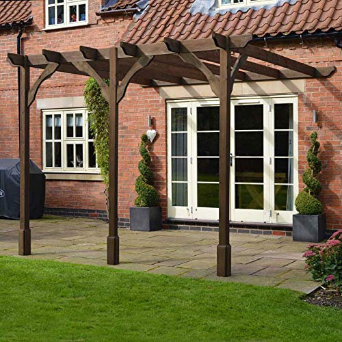 Rutland County Garden Furniture Wall Mounted Premium Pergola Kit – 3 Post - Wooden Gazebo Canopy Pergola Kit - Garden Arch Garden Room (3.6m x 4.8m, Rustic Brown)