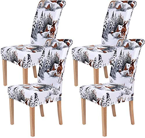 Homaxy Universal Stretch Stuhlhussen 2er 4er 6er Set Stuhlbezug für Stuhl Esszimmer (4er Set, Weihnachten B)