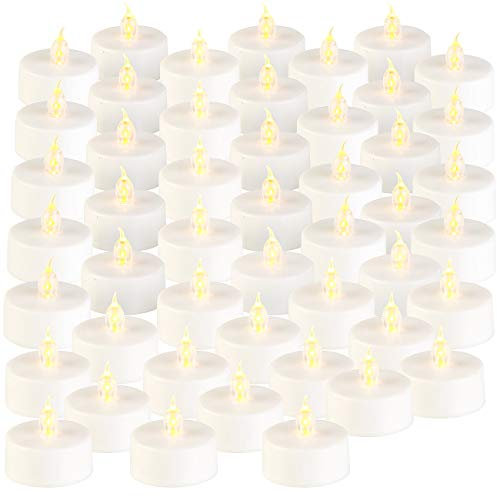 Lunartec LED Teelicht ohne Flamme: 48er-Set LED-Teelichter mit flackerndem Licht, Batteriebetrieb (Batterie, Kleine mit Batterie, Stimmungslicht)
