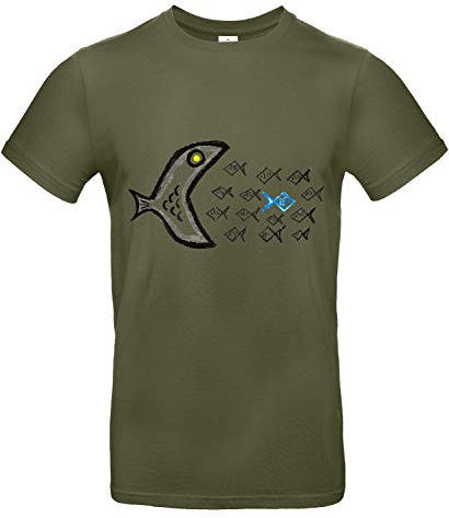 Smilo & Bron Herren T-Shirt mit Motiv Gegen den Strom Bedruckt Grün Urban Khaki L