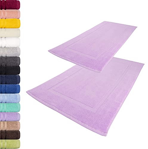 Lavea Tapis de Bain 2x50x80 cm Série Elena - Super Absorbant et Doux pour la Peau - Tapis de Douche, Sol et Toilette en Éponge Coton 100% - Lavande