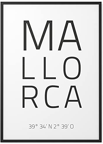 Papierschmiede® Geo Poster Koordinaten Mallorca, 40x60 cm Stadt Poster als Wanddeko für Wohnzimmer Schlafzimmer Küche Esszimmer, Insel Spanien Balearen, Bild ohne Rahmen