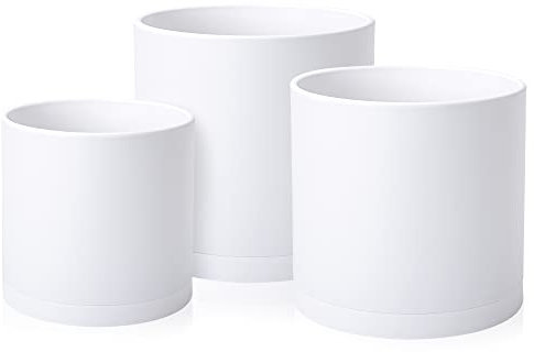 25,4 cm, 30,5 cm, 35,6 cm, 3 Stück, Kunststoff-Pflanztöpfe für Pflanzen mit Drainageloch und nahtlosen Untersetzern, Weiß, Größe XXL, 74-E-XXL-1