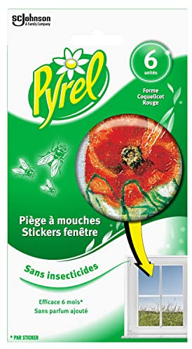 Pyrel Piège à Mouches - Sticker pour Fenêtre - Forme Coquelicot Rouge - 6 Pièges