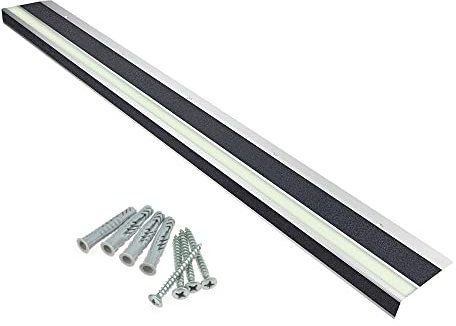 AnTina TAPES® Treppen-Kanten-Profil General Line 120 mm, Kanten-Schutz-Profil mit Antirutsch-Beschichtung R13 für Treppen & Stufen, inkl. Schrauben (12 cm x 80 cm, schwarz + nachleuchtend + schwarz)