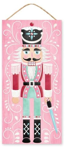 Rosa Nussknacker Schild | Weihnachten Nussknacker Dekor mit Glitzer | Craig Bachman – Kranz Mittelstück
