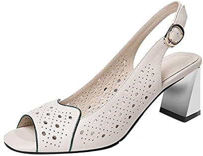 PAIDAXING Bottes Aigle Pluie Chaussures pour femmes été mode décontractée creux respirant bouche de poisson boucle talon épais sandales à talons Bottes Imperméables Pour Femmes Bottines (Beige, 37)
