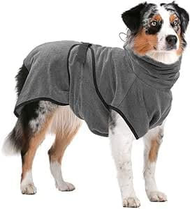 Royal Dry Bademantel Hund XL - Rückenlänge 70-80 cm - Hundehandtuch - Mikrofase - Hundebademantel für große Hunde - Schnell Trocknendes mit Klettverschluss - Grau