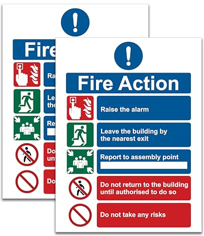 Stcky Lot de 2 panneaux d'avertissement d'action incendie en acrylique – 15 x 20 cm – Panneaux de sécurité incendie de taille idéale – Acrylique de 2 mm utilisé pour le panneau d'action incendie