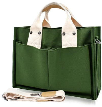 Damen Mittelgroß Handtasche Canvas Umhängetasche Schultertasche Shopper Multifächer für Bücher Reisen Alltag Schule Arbeit mit Schultergurt gruen