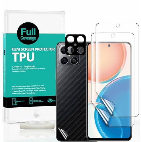 Ibywind Protector de pantalla para Honor X8 4G(6,7 pulgadas),con 2 piezas de película de TPU flexible,1 pieza de protector de lente de cámara,1 pieza de película de fibra de carbono trasera