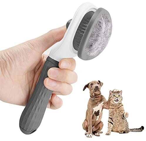 Moseem Cat/Dog Brush, Cat Grooming Brush for Shedding Cat Comb Pet Brush, Cat Hair Brush with Cleaning Button, Cat Brush for Short/Long Haired Cats,Removes Loose Undercoat,Tangled Hair (Grey)