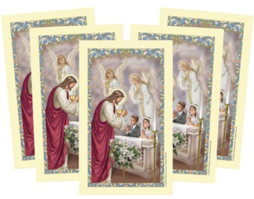 Needzo Heilige Karten zur Erstkommunion, inspirierendes Gebet auf der Rückseite, Sonntagsschule, Partygeschenke und katholische Geschenke, 11,4 x 6,3 cm, 5 Stück