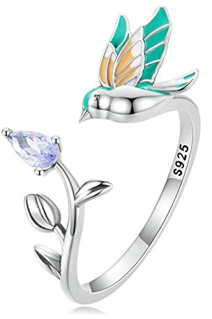 FNSK Eisvogel Offener Ring, 925 Sterling Silber Verstellbarer Ring Statement Schmuck Geburtstagsgeschenk for Frauen Mädchen