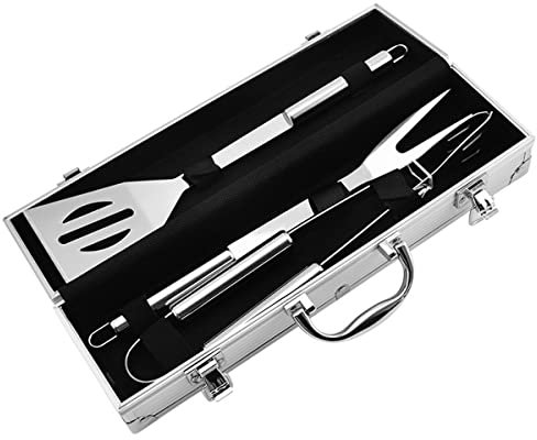 Grill Zubehör, Extra Dicke Edelstahl BBQ Utensilien, 3 Stück Grill Werkzeuge mit Fall-Spachtel, Gabel, Tong