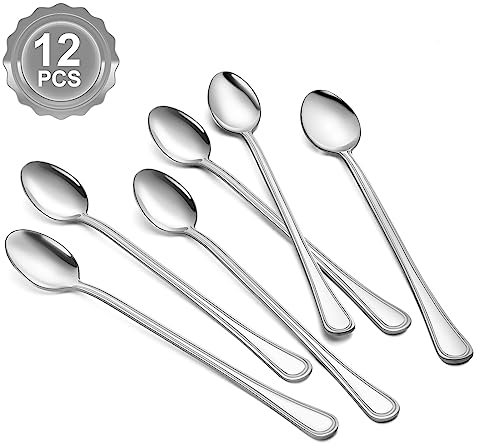 BEWOS Latte Macchiato Löffel Set 12 Stück, 20,7 cm Longdrinklöffel aus Edelstahl, Espressolöffel aus rostfreiem Stahl, Spiegelpoliert, Spülmaschinenfest