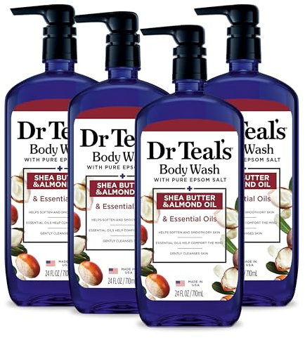 Dr Teal's Body Wash with Pure Epsom Salt, Shea Butter & Almond Oil, 24 fl oz (Pack of 4) (Pack of 4) (Pack May Be)