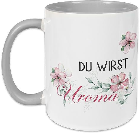 GRAZDesign Du wirst Uroma Tasse Schwangerschaft verkünden | Baby Verkündung | mit Blumen | Kaffeebecher Keramik 330ml