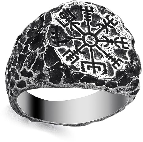 WESTMIAJW Anello Vichingo Uomo Stile Norreno Anelli Vichinghi Lupo/Corvo/Bussola/Albero della Vita Gioielleria per Uomo Taglia Q/S / T1/2 / V1/2 / Y/Z+1, Acciaio inossidabile