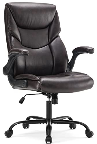 Sweetcrispy Computer Gaming Chair, Ergonomischer Bürostuhl mit hoher Rückenlehne und hochklappbaren Armlehnen, PU-Leder, Verstellbarer Drehstuhl mit Rädern, Creme