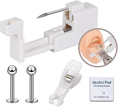 Lovamis 5PCS Professional Body Piercing Kit for Lip/Belly Button/Tongue/Nose, Safe Piercing Gun Kits, Body Piercing Tool Kits Stainless Steel for Women Men(lip piercing kit)