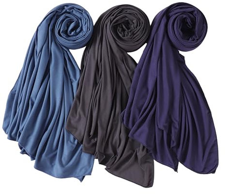 NOOR Hochwertiges Jersey-Hijab-Set – 3er-Pack, weiches und atmungsaktives Kopftuch für Damen, in Geschenkbox, 3 verschiedene Farben, 180*80 cm