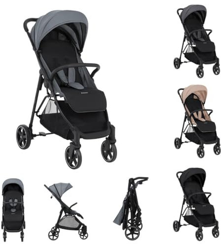 Kikkaboo Kinderwagen, Buggy Alexa 22 kg faltbar, Rückenlehne verstellbar, Gurt grau