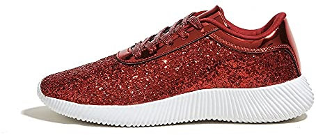 LUCKY STEP Women's Glitter Shoes Sparkly Lightweight Metallic Sequins Tennis Sneakers (Red, 9US-40EU-7UK)