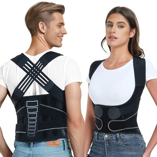 Enthra Back Brace Posture Corrector for Women and Men with Spine Vertical Alignment System, Lower Back Pain Relief, Back Straighter Instant Posture Corrector - Scoliosis (Black, Medium (Waist 32-40))