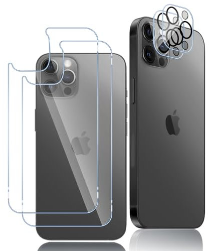 Oelrstfe 2 Pièces Arrière Verre Trempé pour iPhone 12 Pro Max avec 2 Caméra Protecteur D'écran,HD Transparent Film Protection écran,9H Dureté Anti-Rayures Sans Bulles Ultra Résistant Arriere Vitre