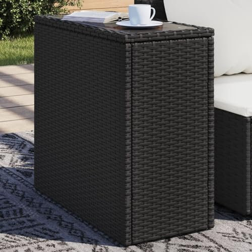 ShGaxin Garten-Beistelltisch mit Glasplatte, schwarz, 58 x 27,5 x 55 cm, Poly-Rattan, Garten-Esstisch, Terrassentisch, Bistro-Tisch, Outdoor