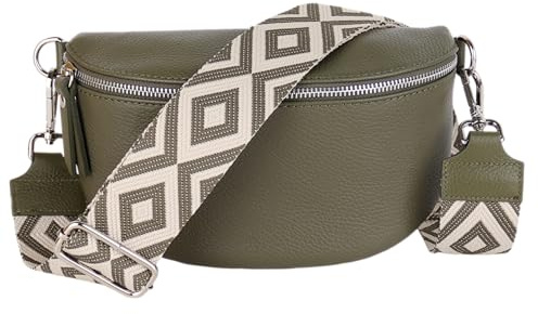 MIRROSI® Bauchtasche Damen, Echtleder, Made in Italy, Umhängetasche, Brusttasche, Crossbody Bag (1 Tasche & 2 Gurte)