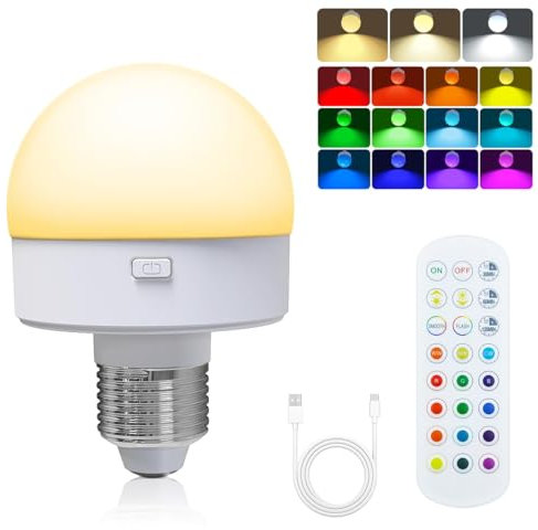 ZDOZITZ Rechargeable Light Bulb with Remote, Battery Operated Emergency LED Bulb with 15 Colors Selectable & 3 Timer, Wireless Puck Light for Wall Sconce, Power Outage,Non-Hardwired (1 Pack)